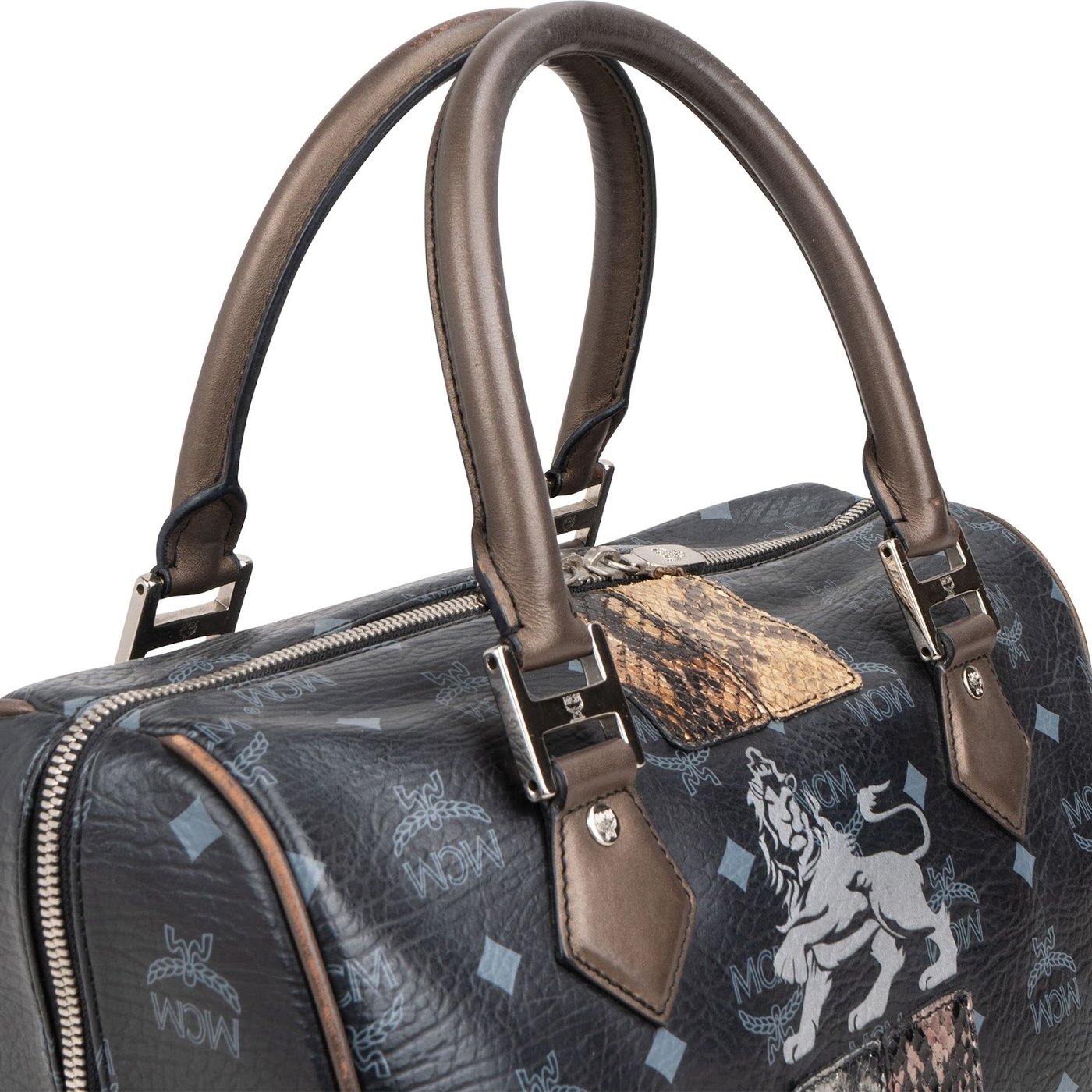 MCM Monogram Visetos Munich Lion Boston 30 Handbag