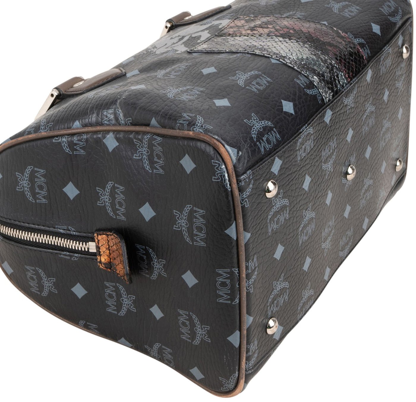 MCM Monogram Visetos Munich Lion Boston 30 Handbag