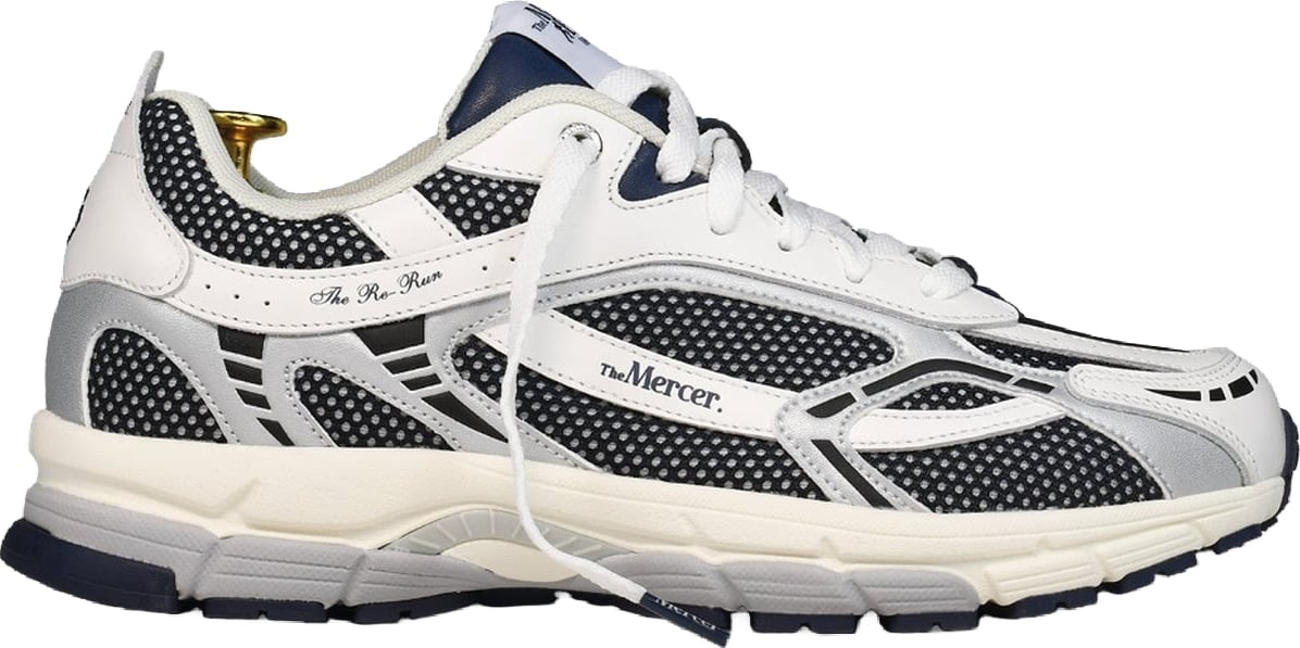 Unisex The Re Run Witte sneaker met zilveren en blauwe details Wit