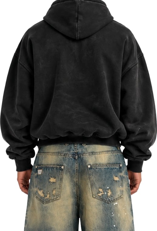 Faded black inflated zipped hoodie