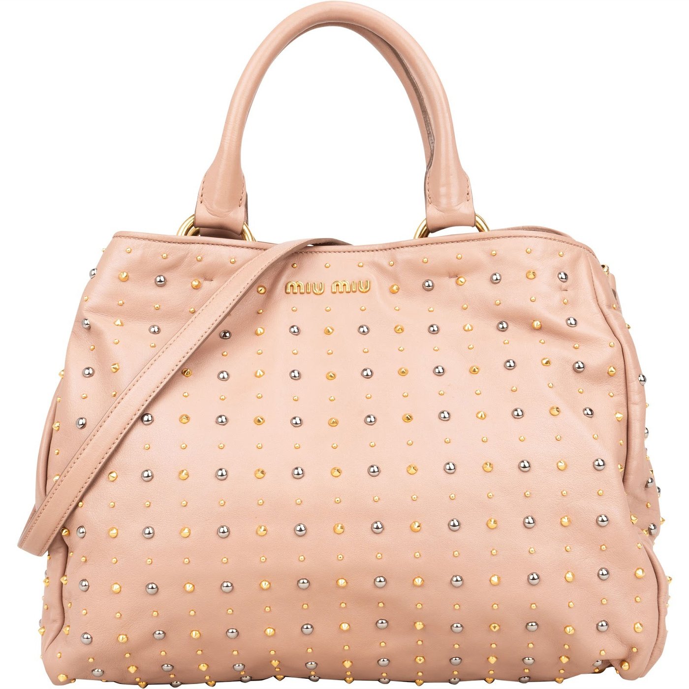 Miu Miu Studded Vitello Lux Tote Handbag