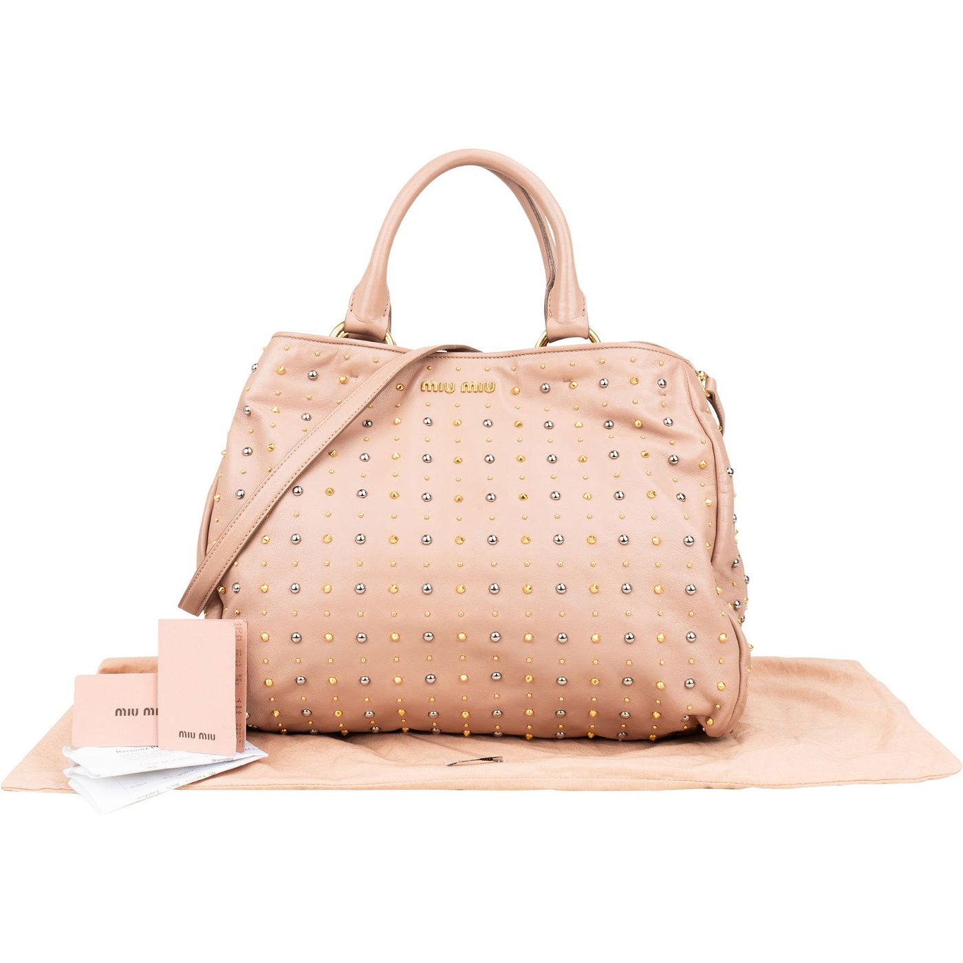 Miu Miu Studded Vitello Lux Tote Handbag