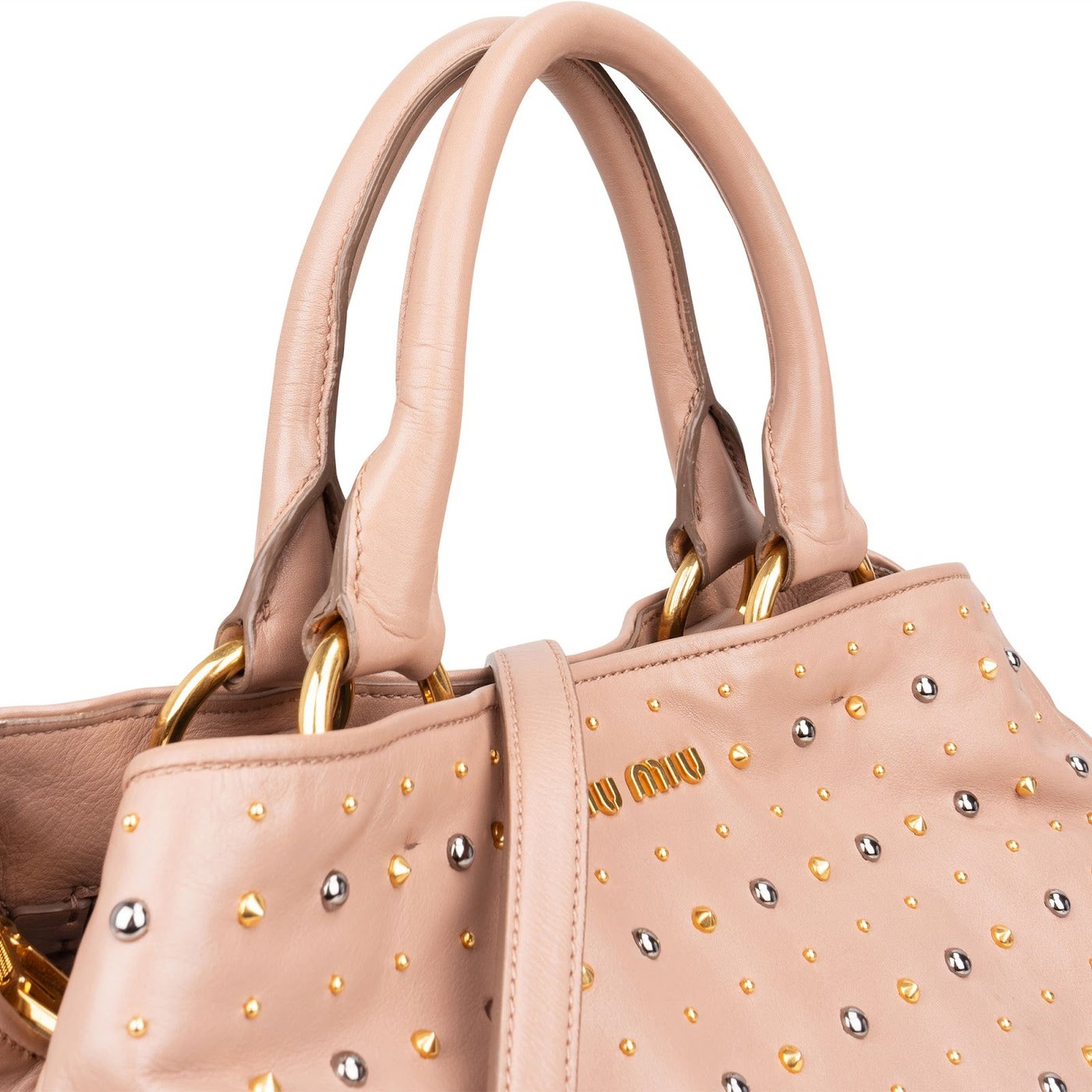 Miu Miu Studded Vitello Lux Tote Handbag