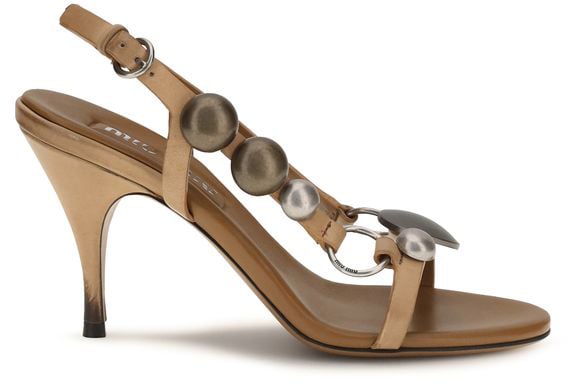 Miu Miu Brown Calf Leather Bos Taurus Stiletto Heel Sandals