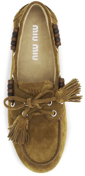 Miu Miu Beige Calf Leather Bos Taurus Slip-On Loafers