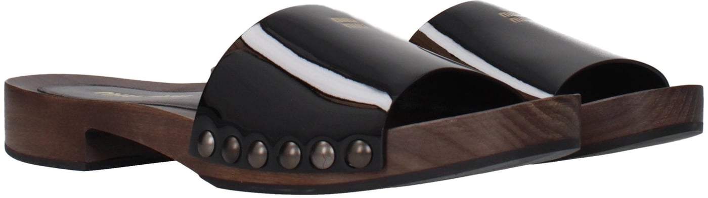 Miu Miu Black Leather Slippers