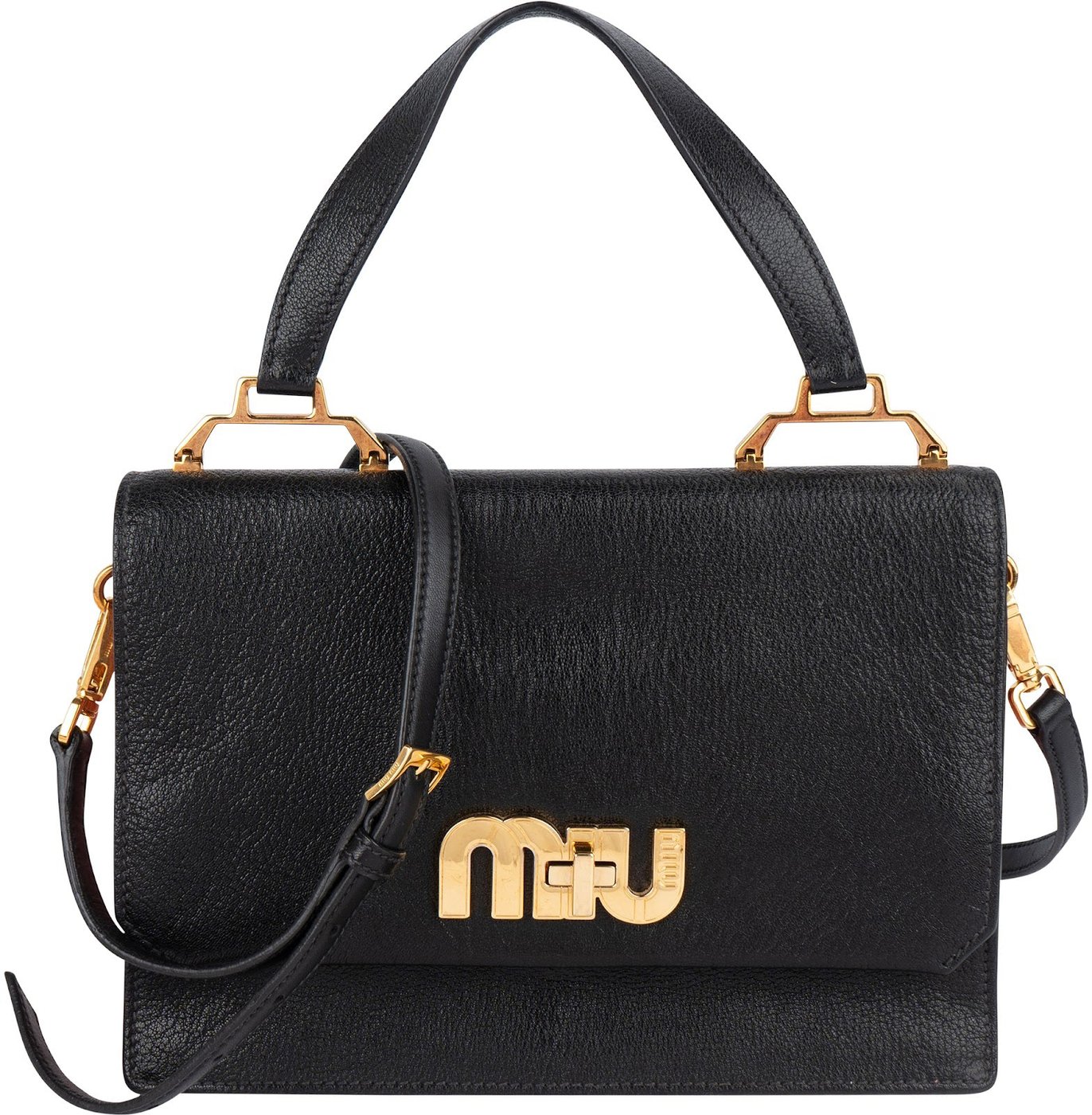 Miu Miu Black Madras Leather Top Handle Crossbody Handbag
