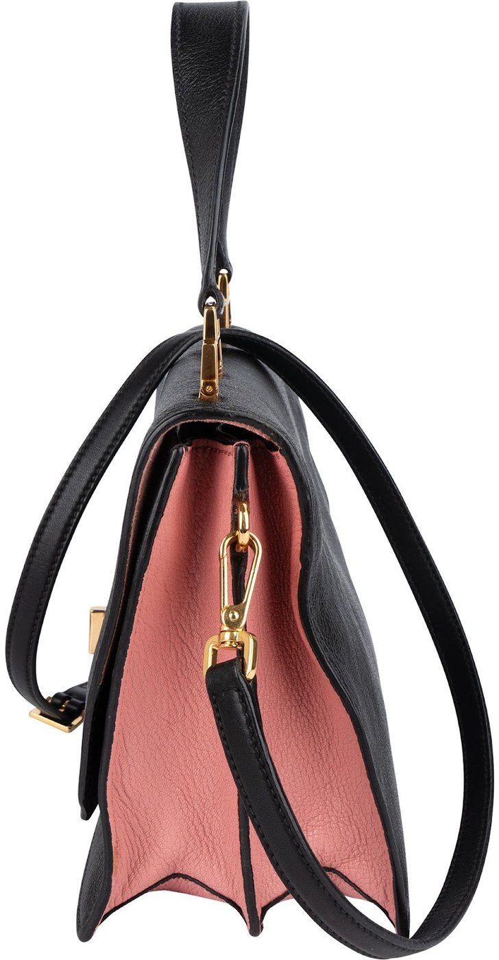 Miu Miu Black Madras Leather Top Handle Crossbody Handbag