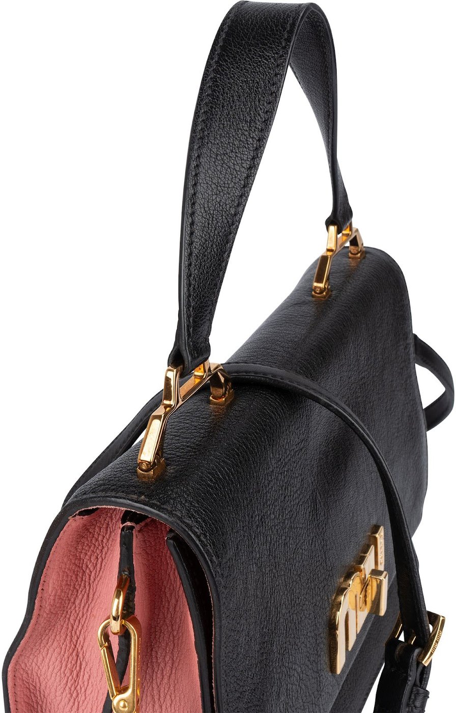 Miu Miu Black Madras Leather Top Handle Crossbody Handbag