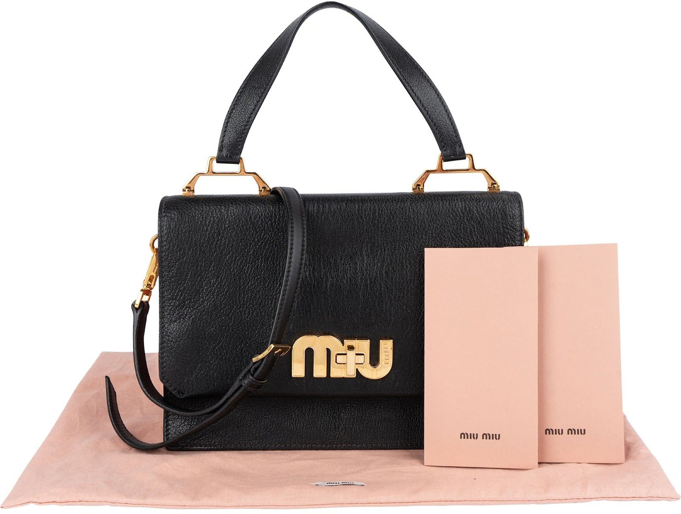Miu Miu Black Madras Leather Top Handle Crossbody Handbag