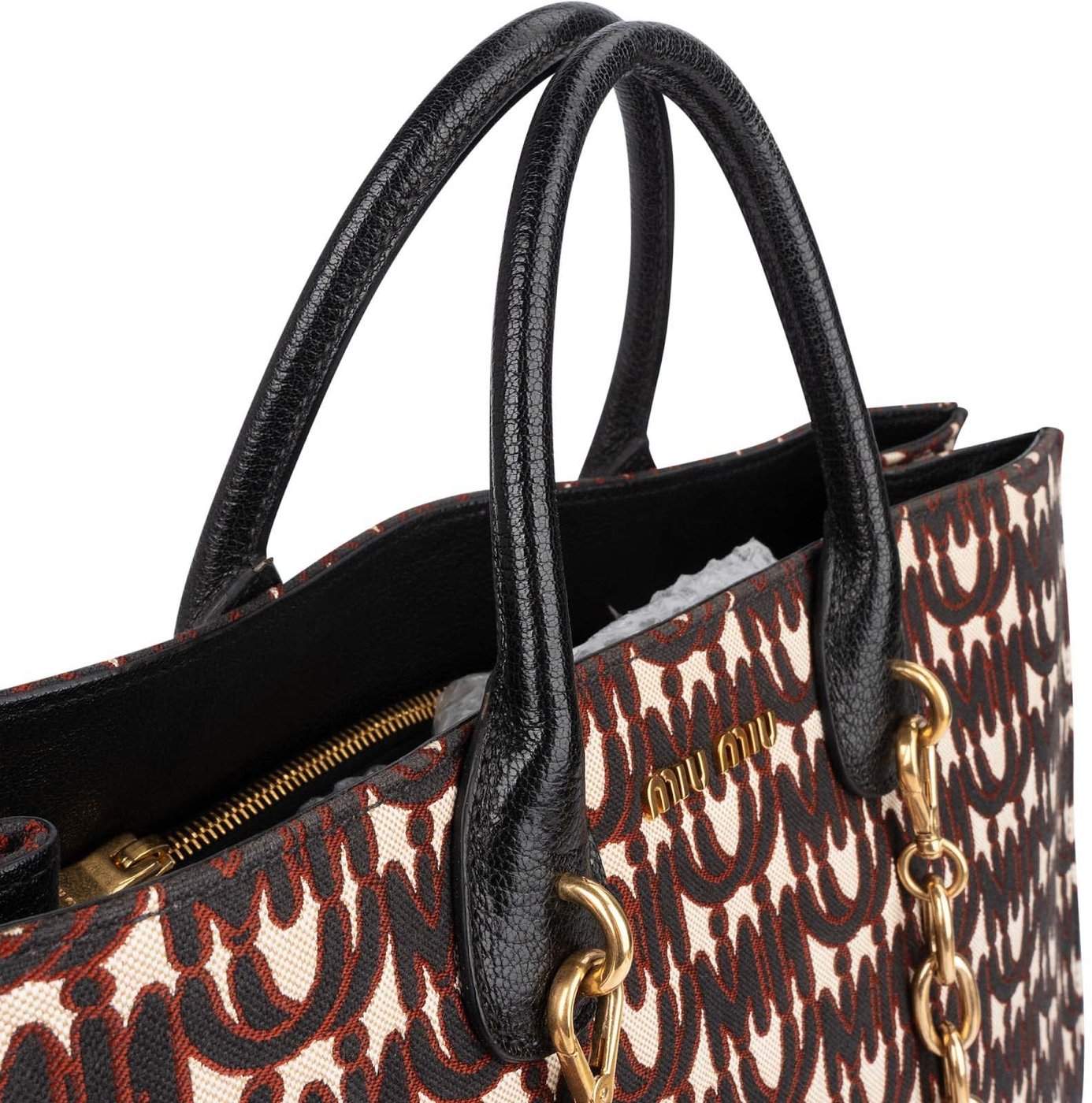 Miu Miu Jacquard Fabric Tote Handbag