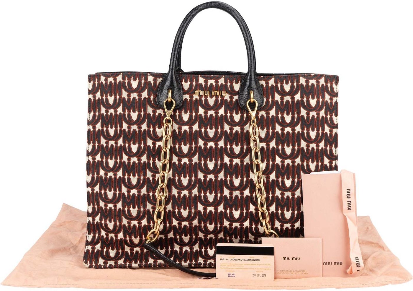 Miu Miu Jacquard Fabric Tote Handbag