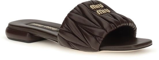Miu Miu Brown Calf Leather Bos Taurus Flat Sandals
