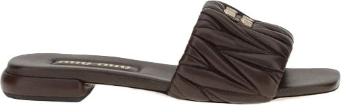 Miu Miu Brown Calf Leather Bos Taurus Flat Sandals