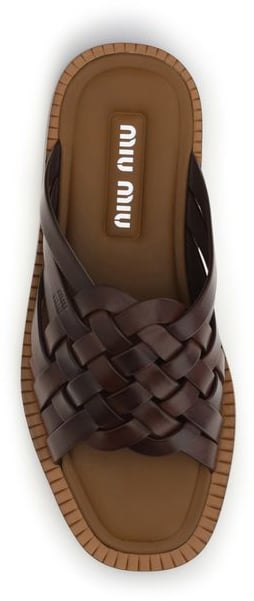 Miu Miu Brown Calf Leather Bos Taurus Flat Sandals