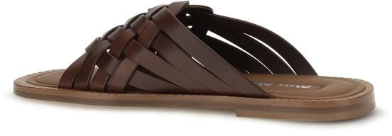 Miu Miu Brown Calf Leather Bos Taurus Flat Sandals
