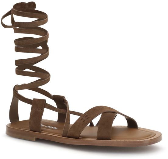 Miu Miu Brown Calf Leather Bos Taurus Strap-On Sandals