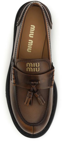 Miu Miu Brown Calf Leather Bos Taurus Platform Loafers
