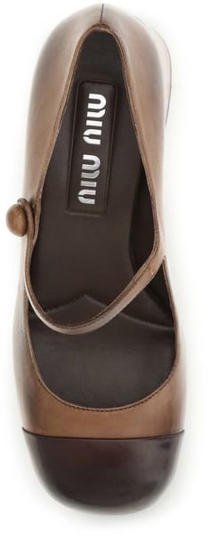 Miu Miu Brown Calf Leather Bos Taurus Ballet Flats