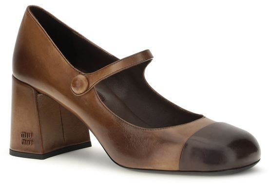 Miu Miu Brown Calf Leather Bos Taurus Ballet Flats