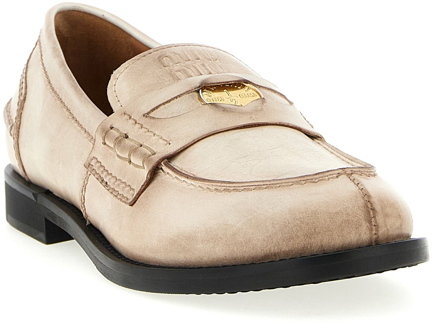 Miu Miu White Calfskin Slip-On Loafers