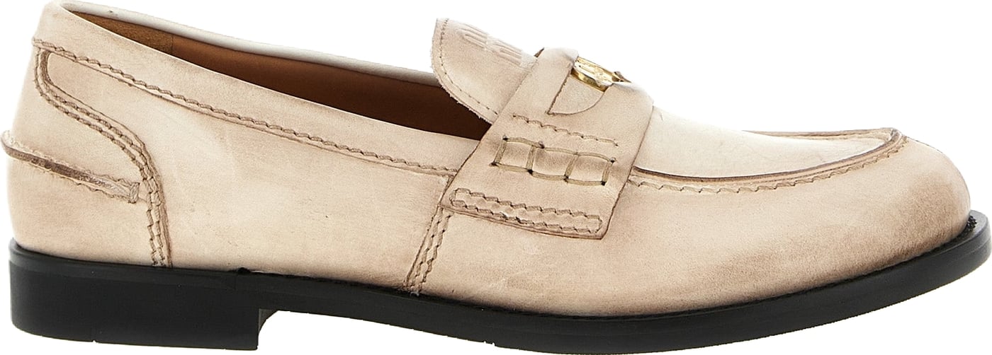 Miu Miu White Calfskin Slip-On Loafers