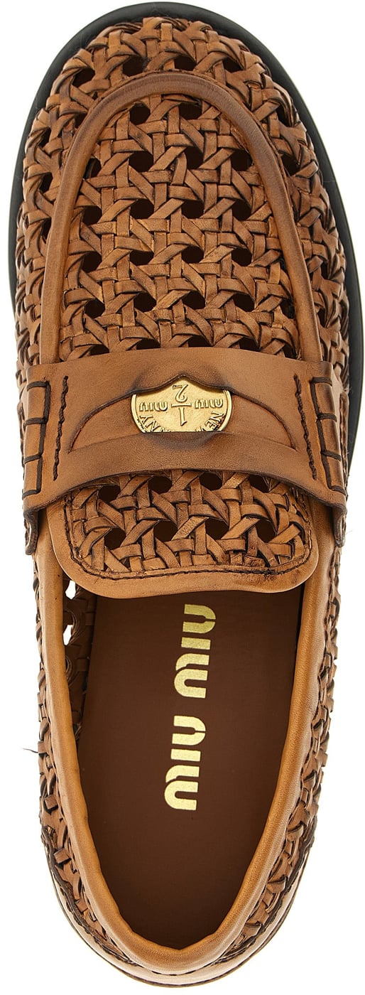 Miu Miu Brown Calfskin Slip-On Loafers