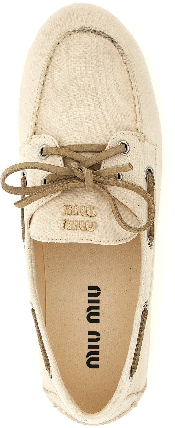 Miu Miu Beige Cotton Slip-On Loafers