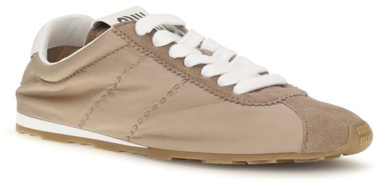 Miu Miu Beige Calf Leather Bos Taurus Low Top Sneakers