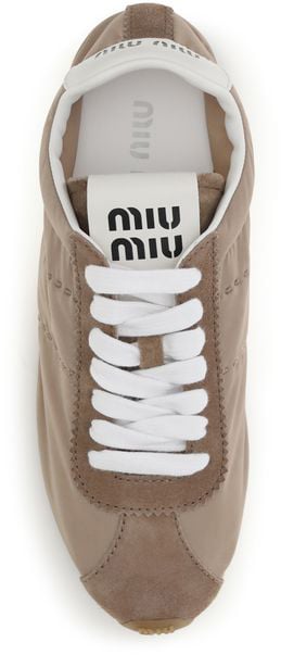 Miu Miu Beige Calf Leather Bos Taurus Low Top Sneakers