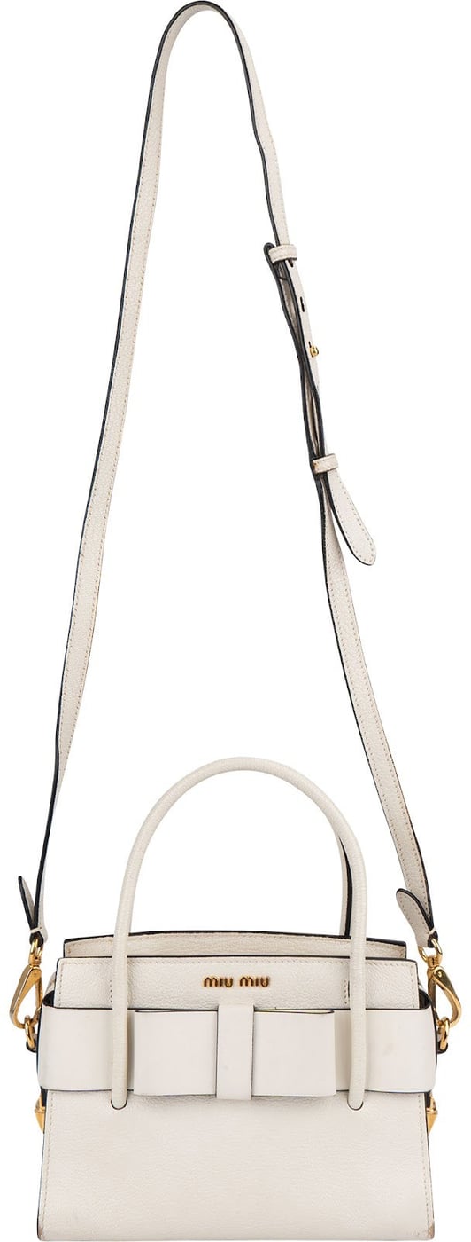 Miu Miu White Madras Leather Bow Handbag