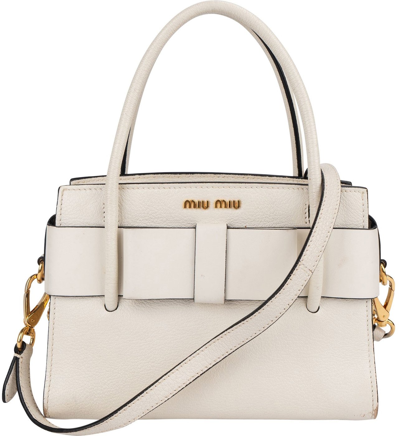 Miu Miu White Madras Leather Bow Handbag