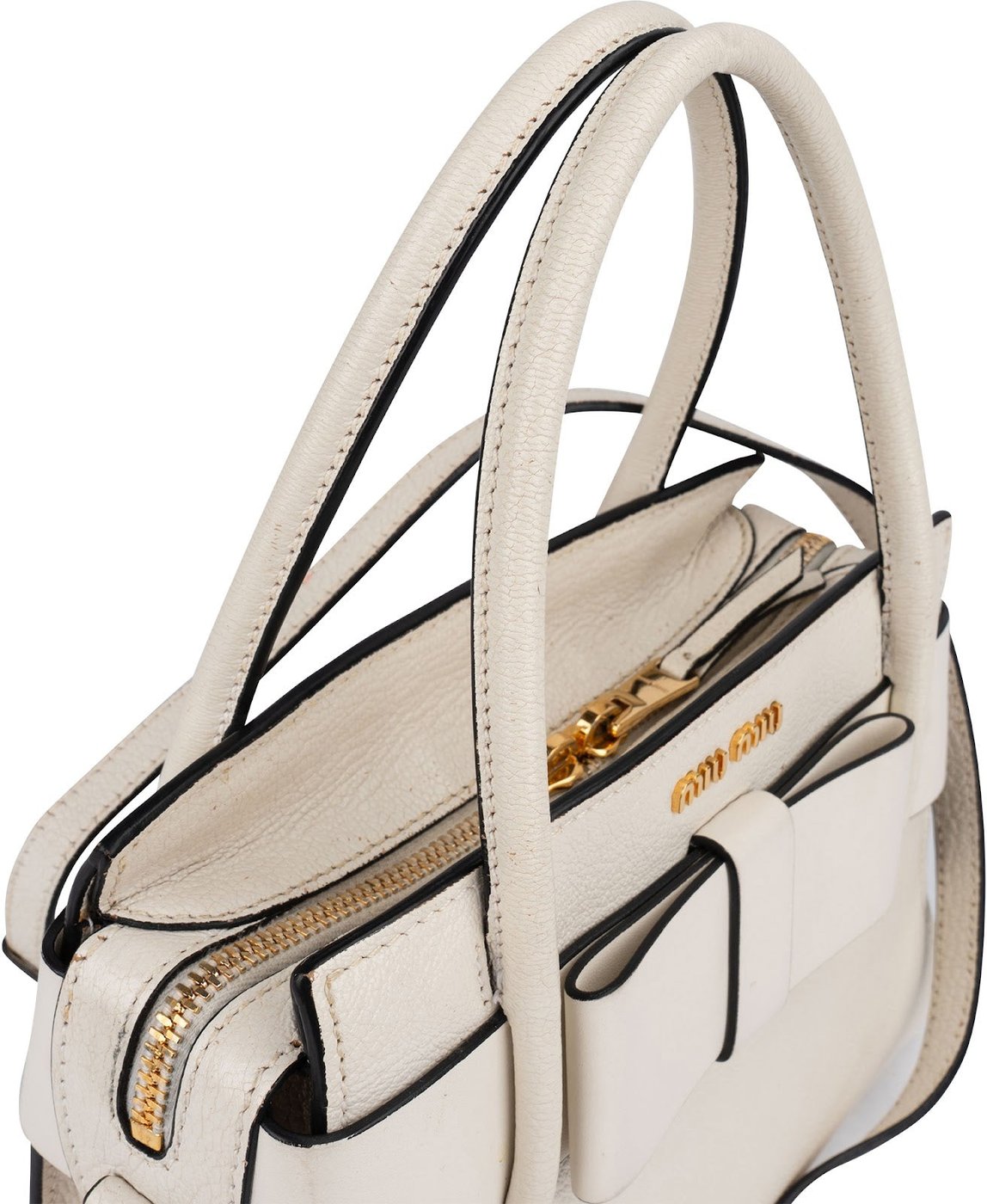 Miu Miu White Madras Leather Bow Handbag