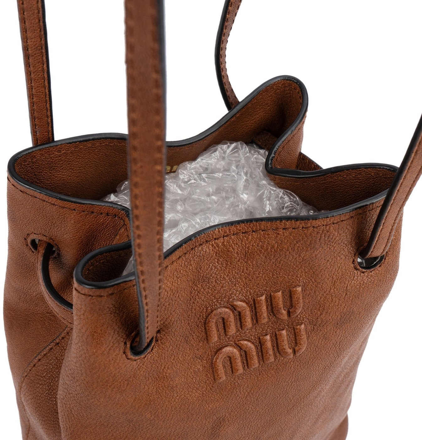 Miu Miu Calfskin Leather Mini Drawstring Bucket Crossbody Bag