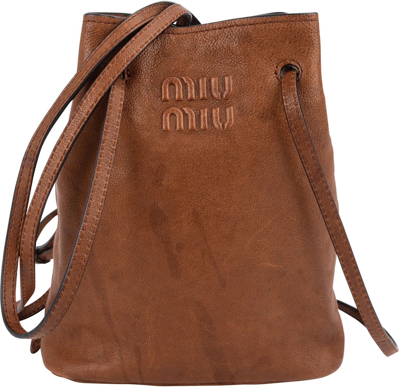 Miu Miu Calfskin Leather Mini Drawstring Bucket Crossbody Bag