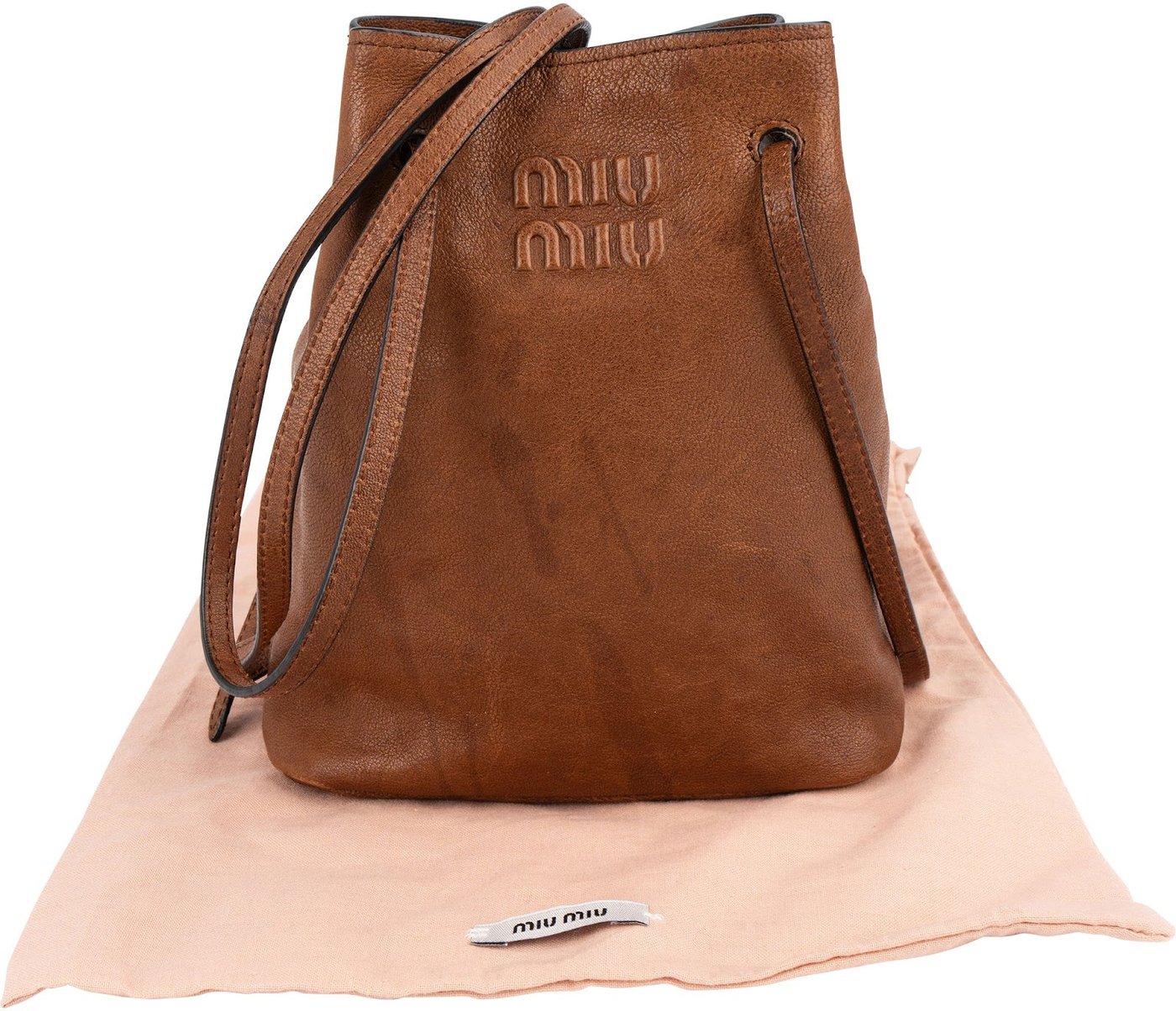 Miu Miu Calfskin Leather Mini Drawstring Bucket Crossbody Bag