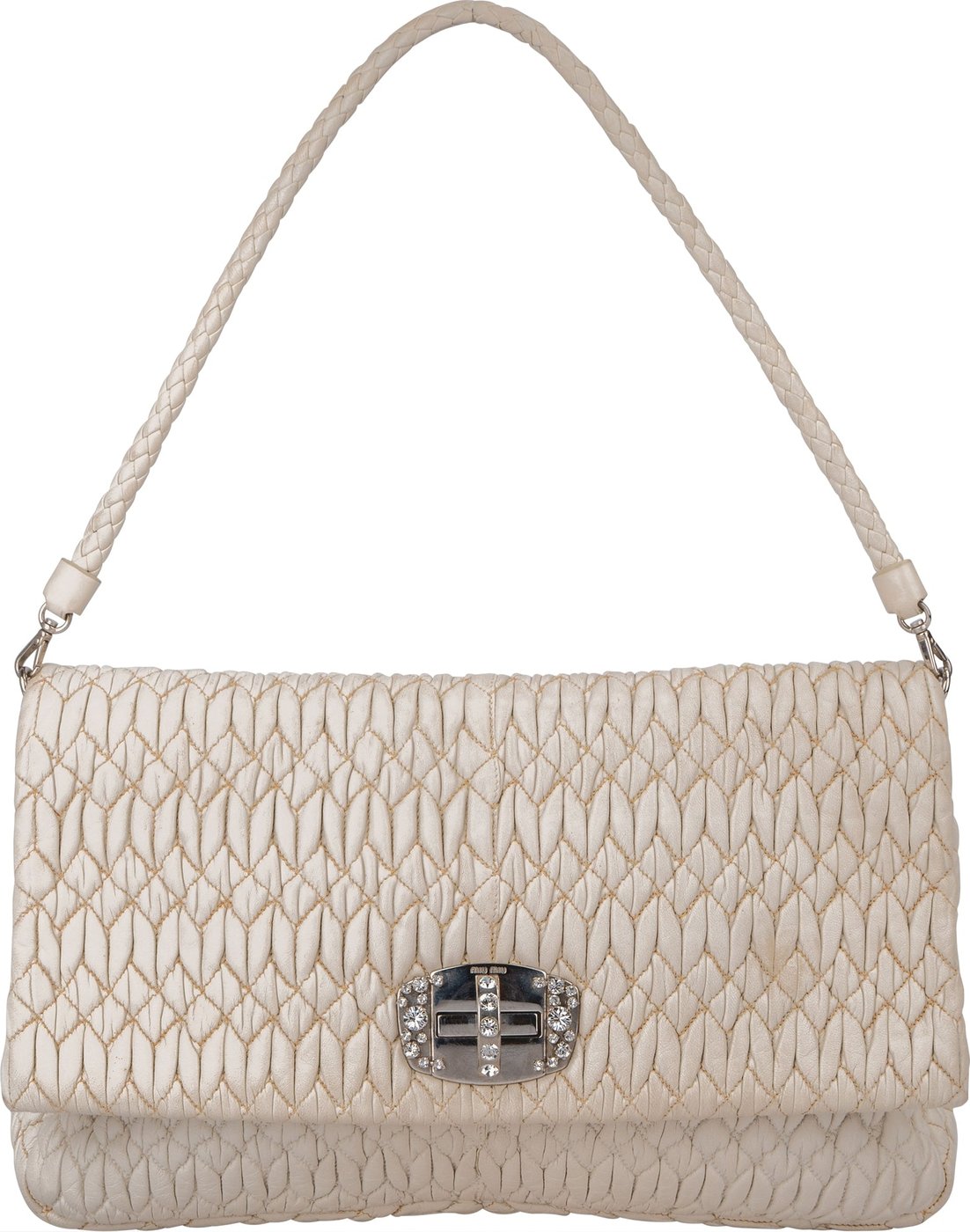 Miu Miu Quilted Leather Crystal Shoulder Flap Bag