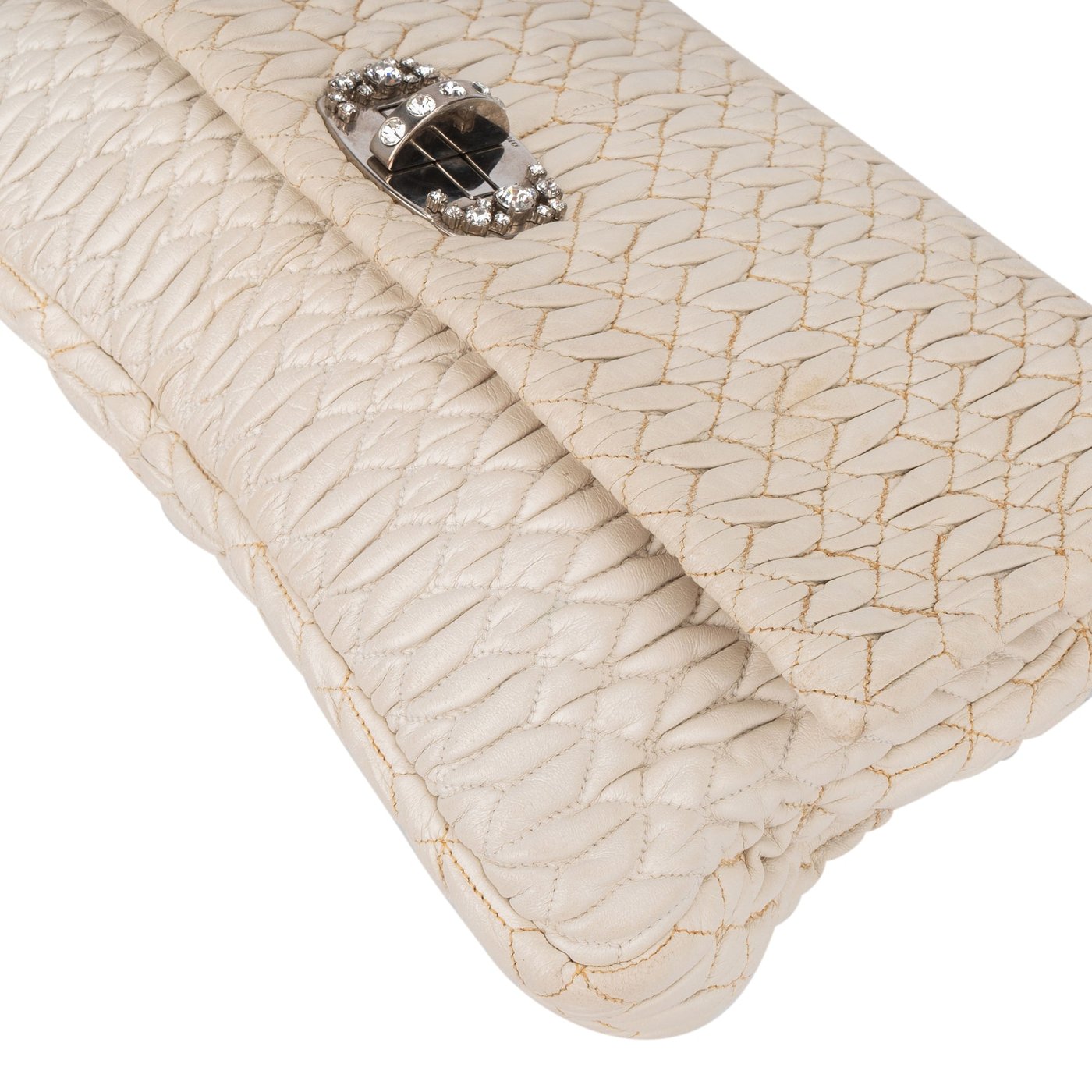 Miu Miu Quilted Leather Crystal Shoulder Flap Bag