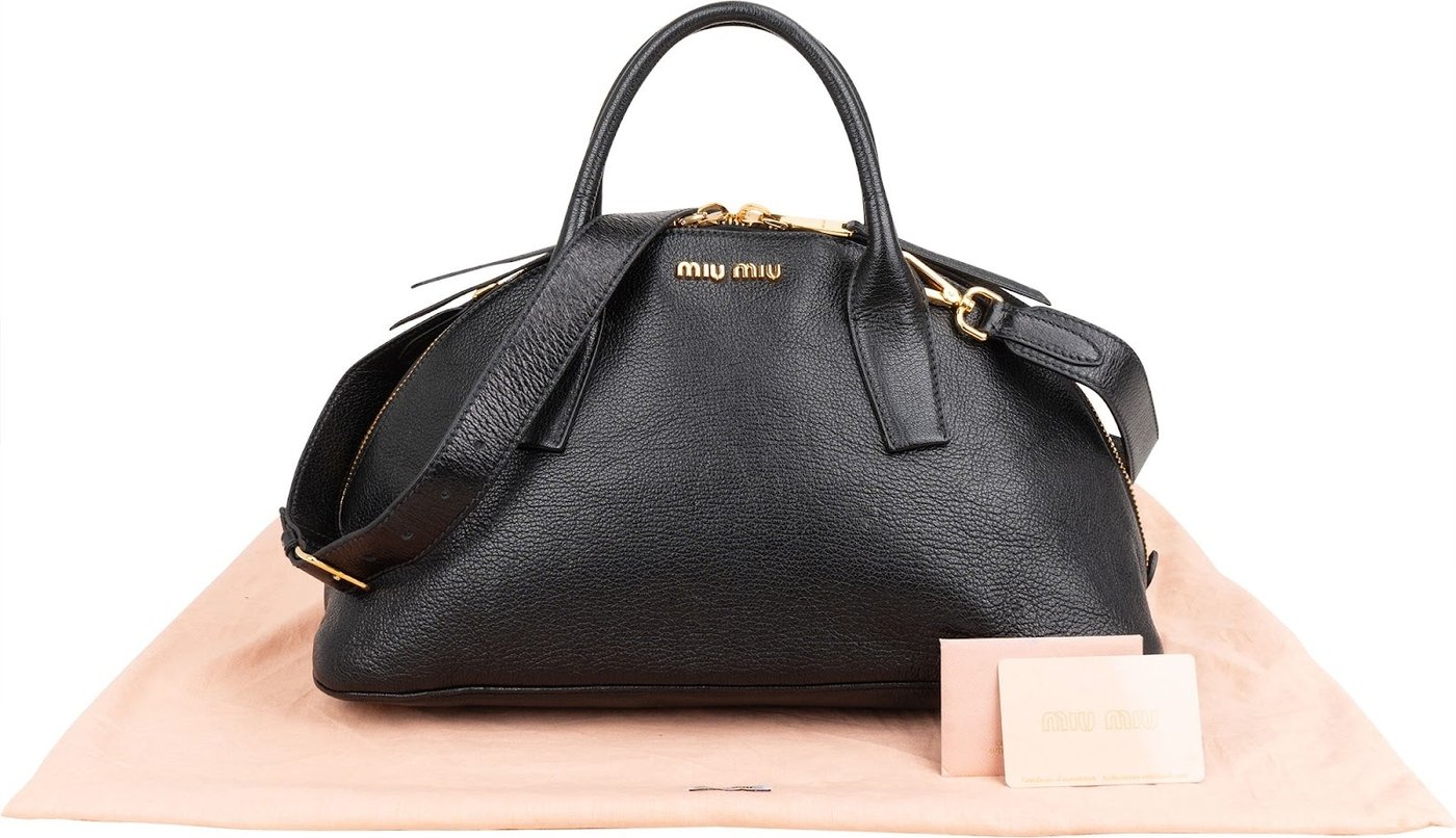 Miu Miu Black Madras Leather Dome Satchel Handbag