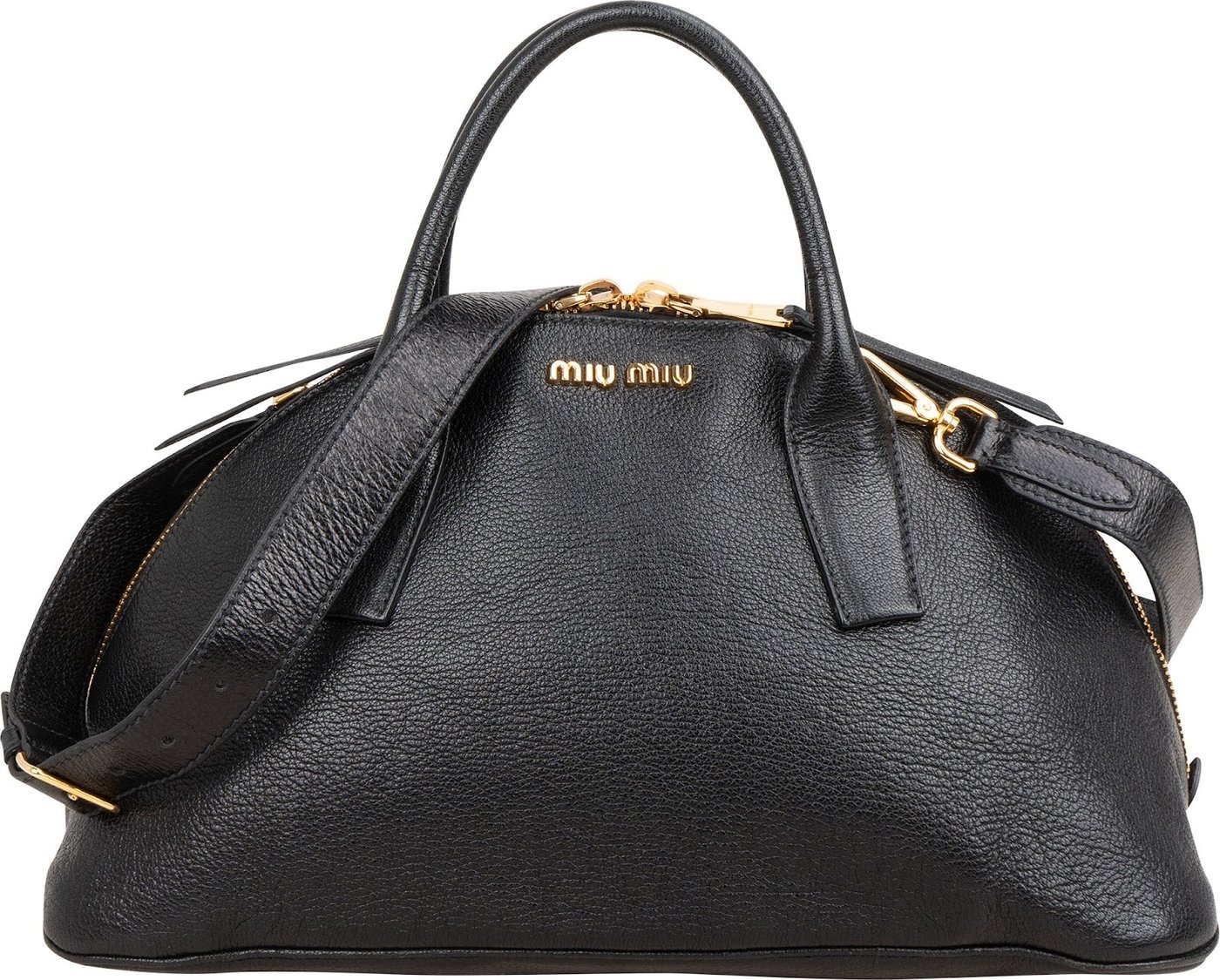 Miu Miu Black Madras Leather Dome Satchel Handbag