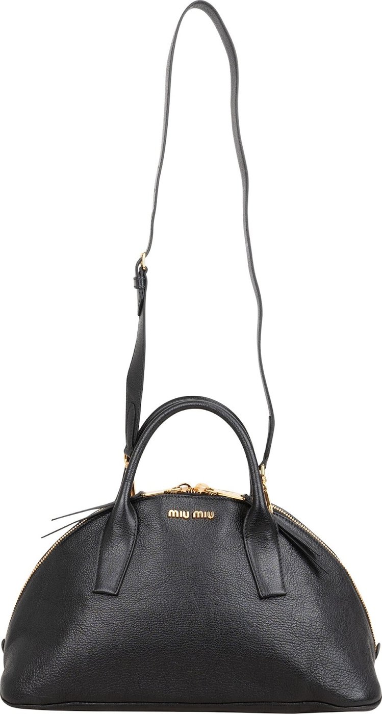Miu Miu Black Madras Leather Dome Satchel Handbag