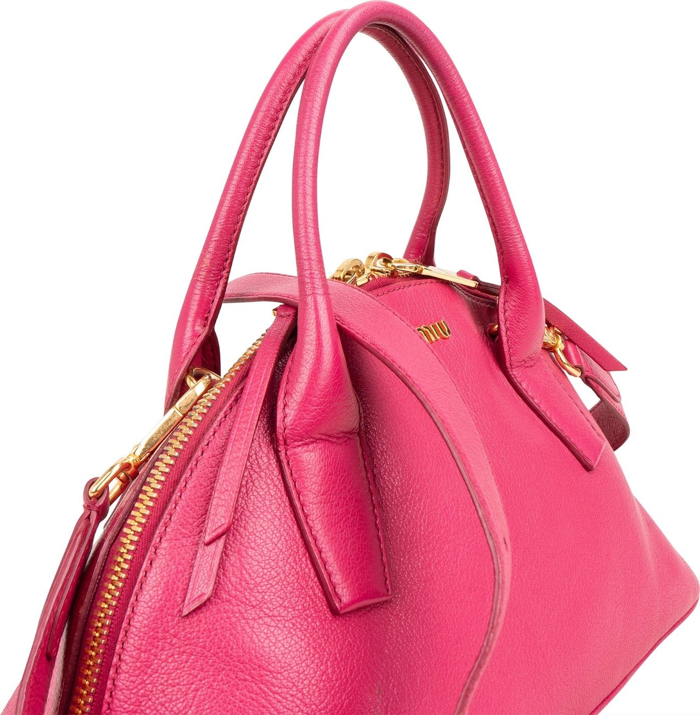 Miu Miu Pink Madras Leather Top Handle Bauletto Dome Handbag