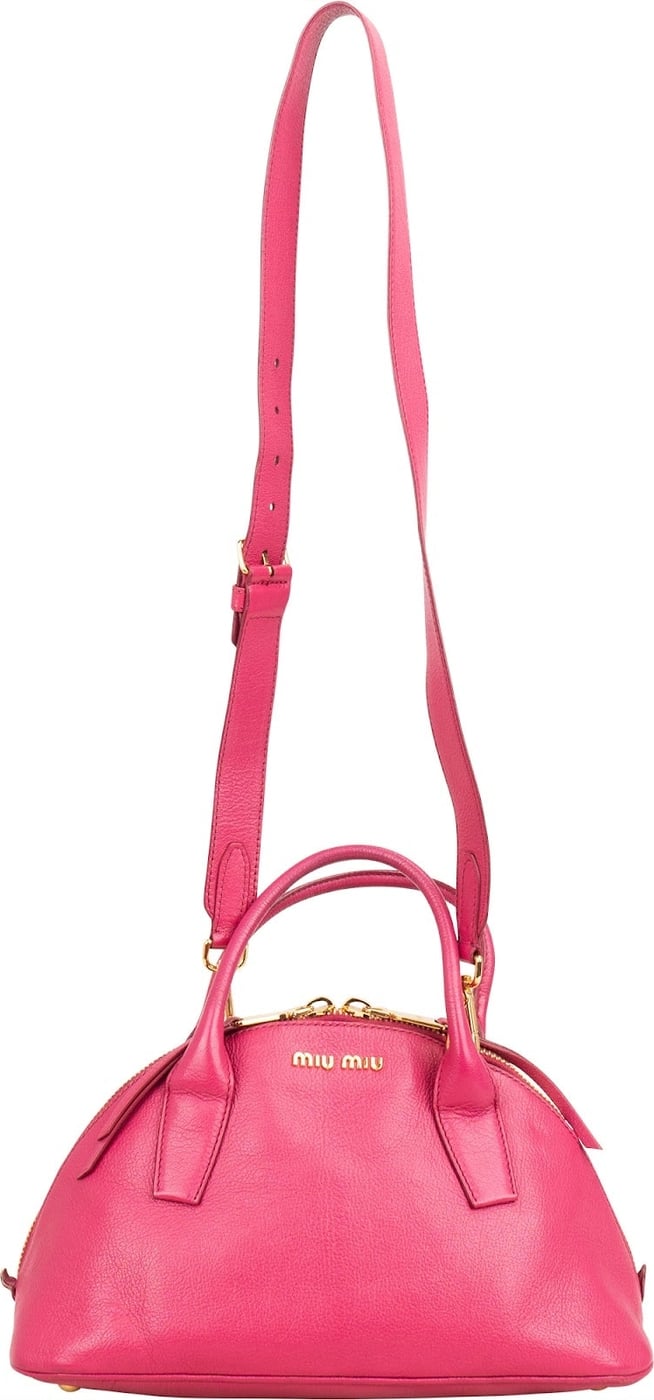 Miu Miu Pink Madras Leather Top Handle Bauletto Dome Handbag