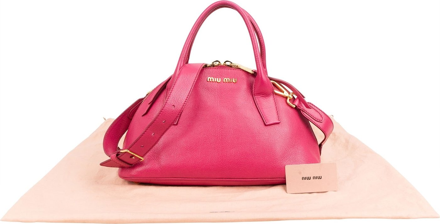 Miu Miu Pink Madras Leather Top Handle Bauletto Dome Handbag