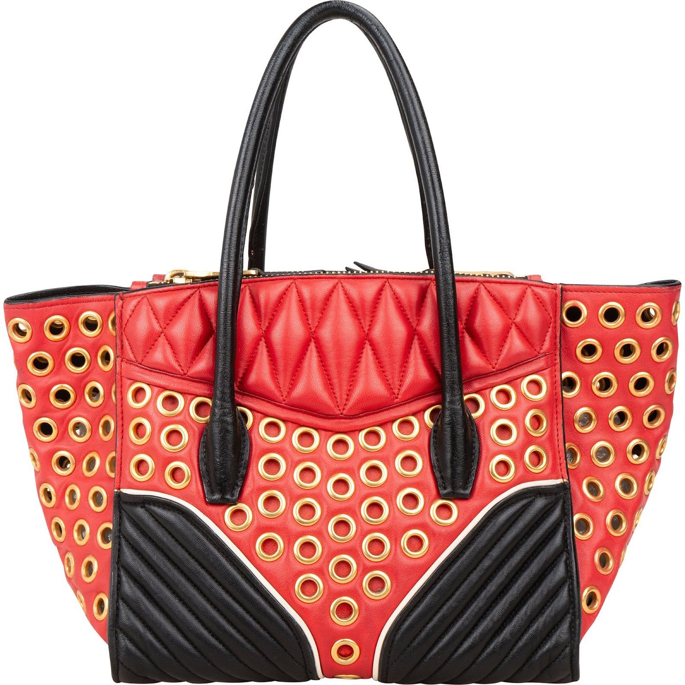 Miu Miu Bicolor Leather Biker Tote Handbag