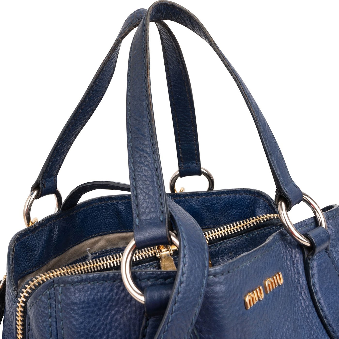 Miu Miu Blue Vitello Daino Leather Tote Handbag