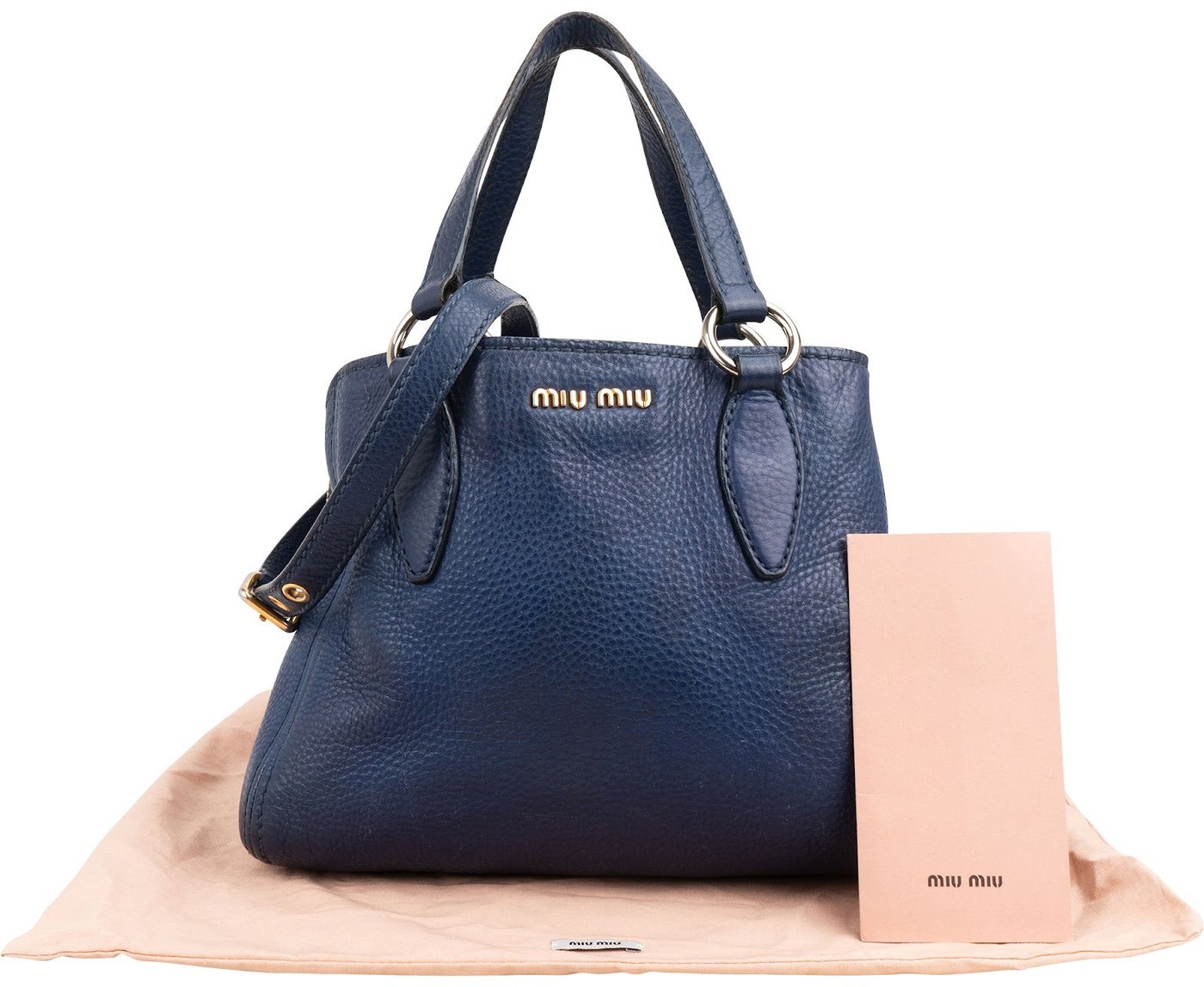 Miu Miu Blue Vitello Daino Leather Tote Handbag