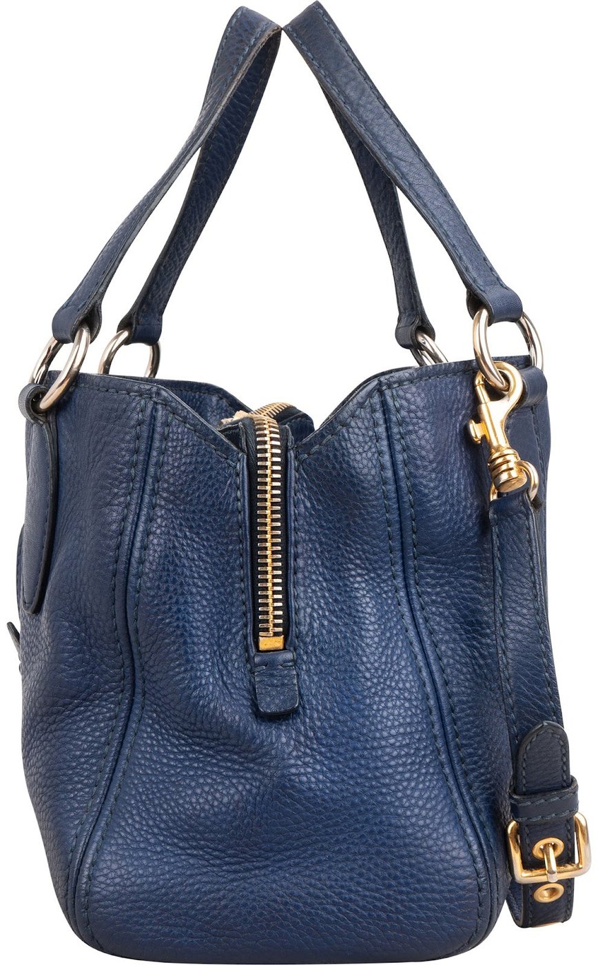 Miu Miu Blue Vitello Daino Leather Tote Handbag