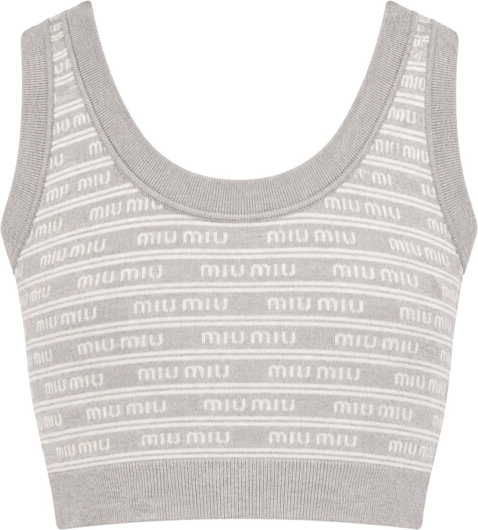 Miu Miu Grey Emblem Monogram Knit Bralette Top (IT38)