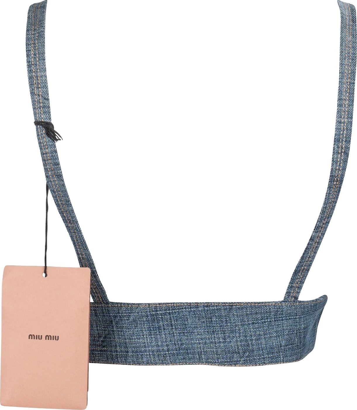 Miu Miu Blue Denim Embroidered Emblem Bralette Top (IT40)